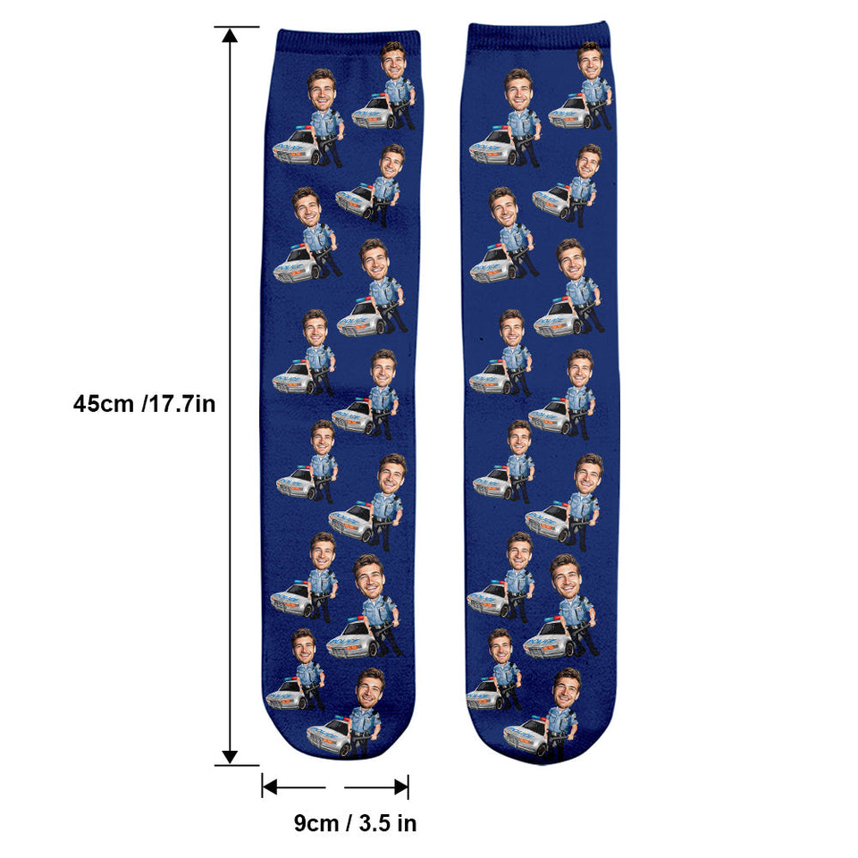 Police Officer Cartoonized Photo - Personalized Police Officer Socks