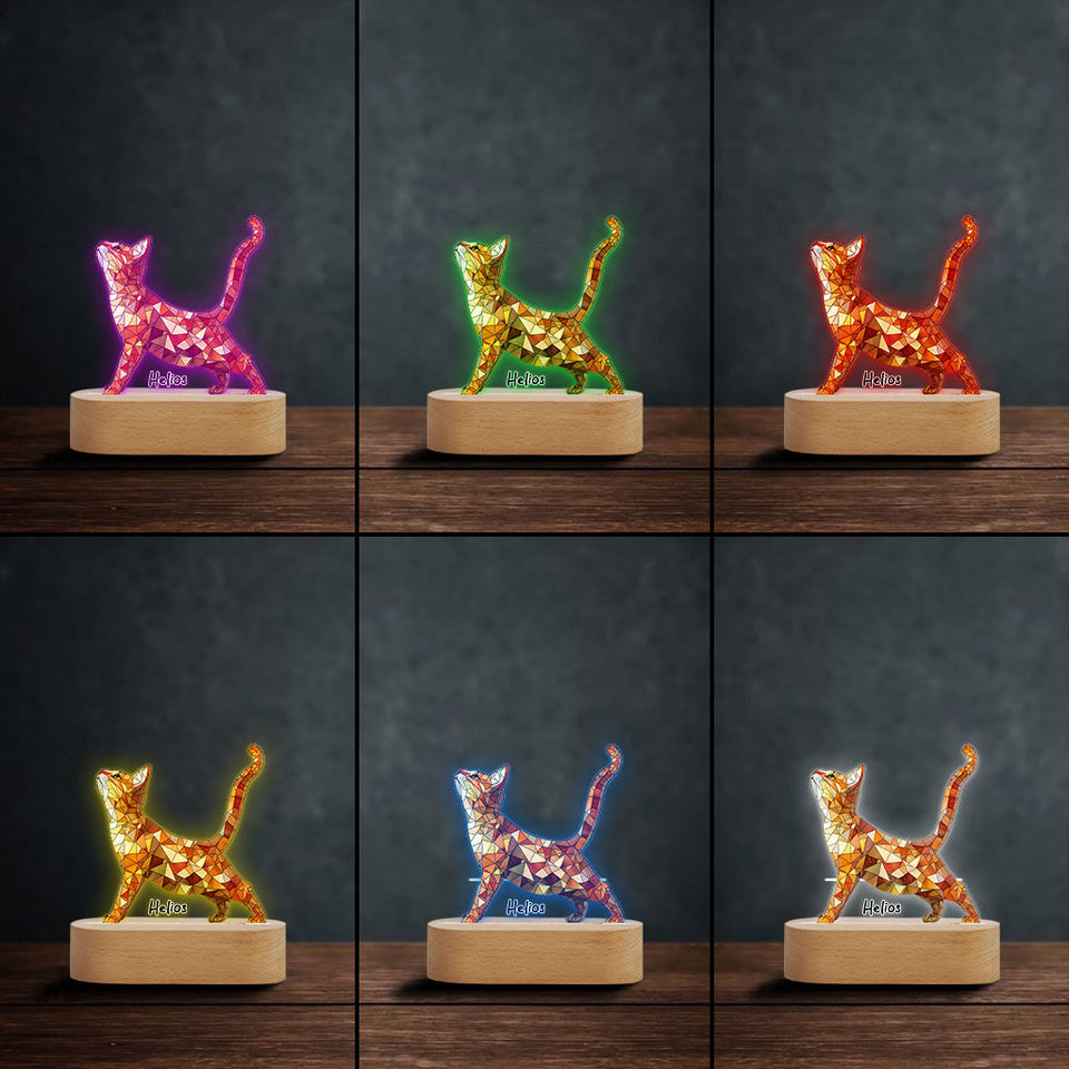 Boho Chic Cute Cats - Personalized Cat Shaped Plaque Light Base