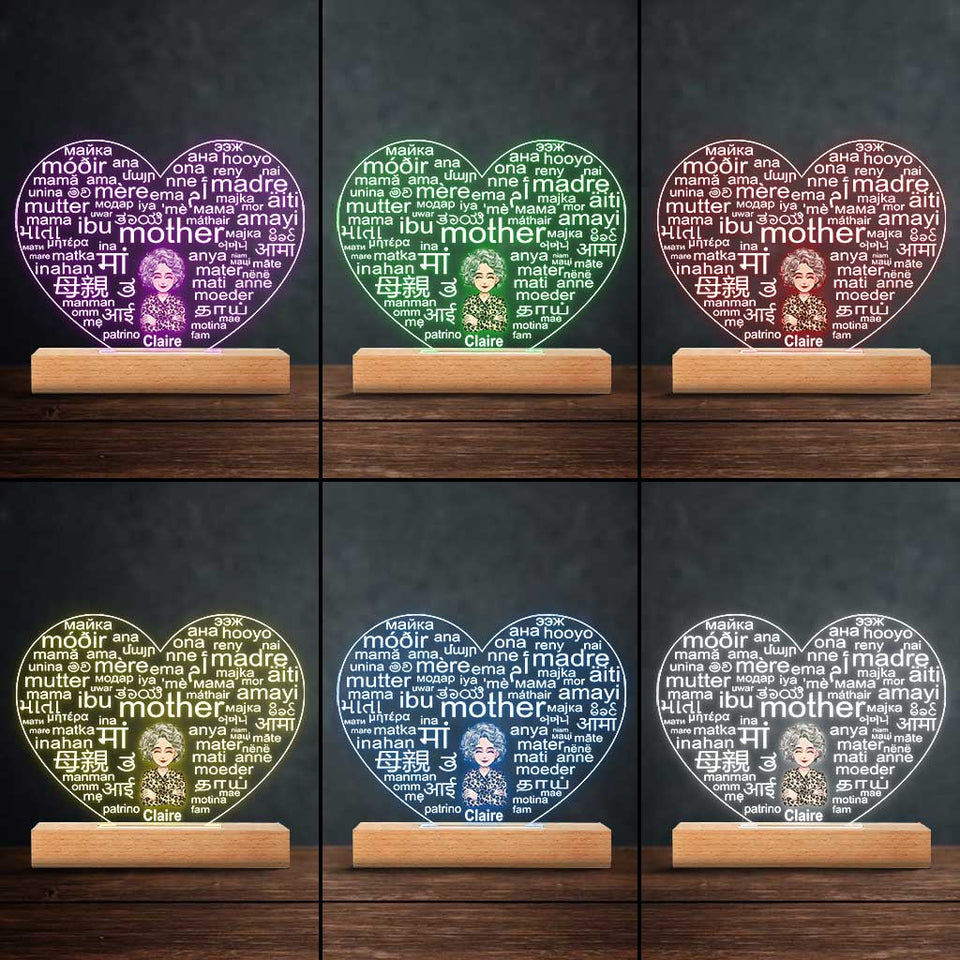International Language - Personalized Mother's Day Mother Shaped Plaque Light Base