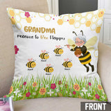 Grandma Reasons To Bee Happy - Personalized Mother's Day Throw Pillow
