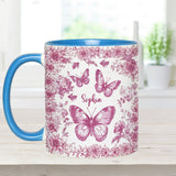 Pink Toile Butterfly - Personalized Butterfly Accent Mug