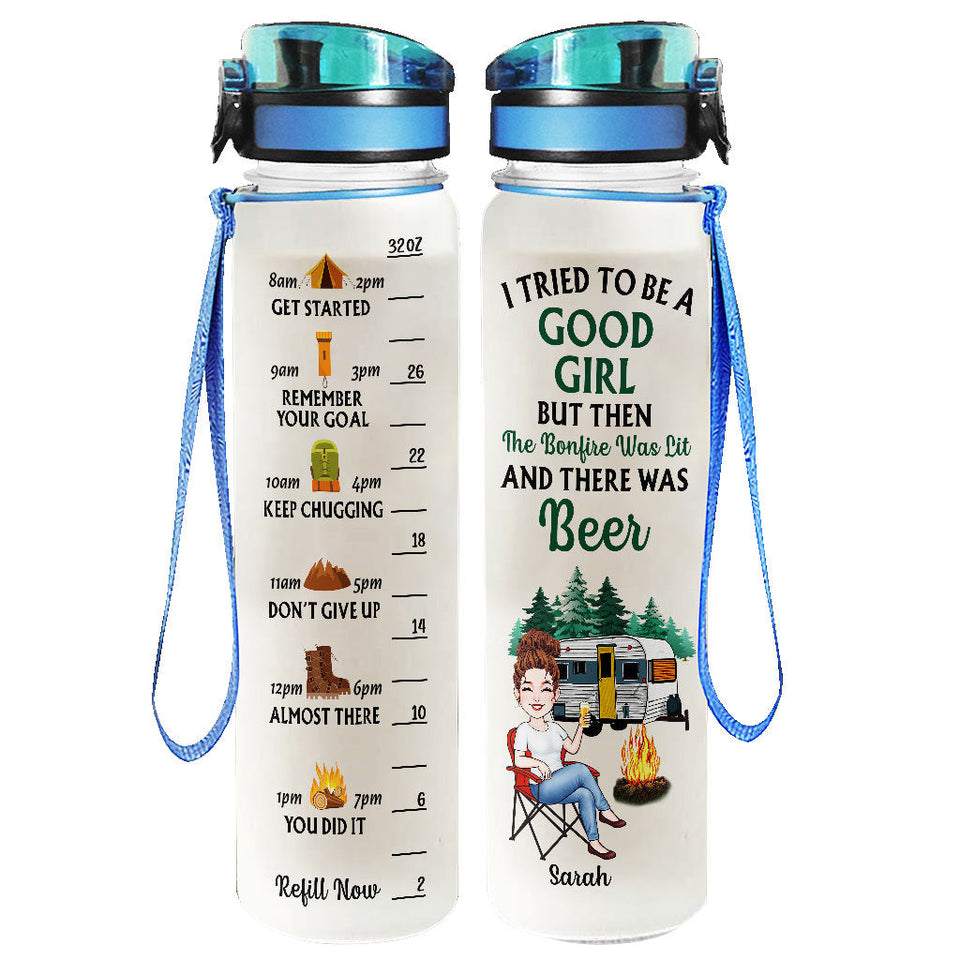 Camping Girl - Personalized Camping Water Tracker Bottle