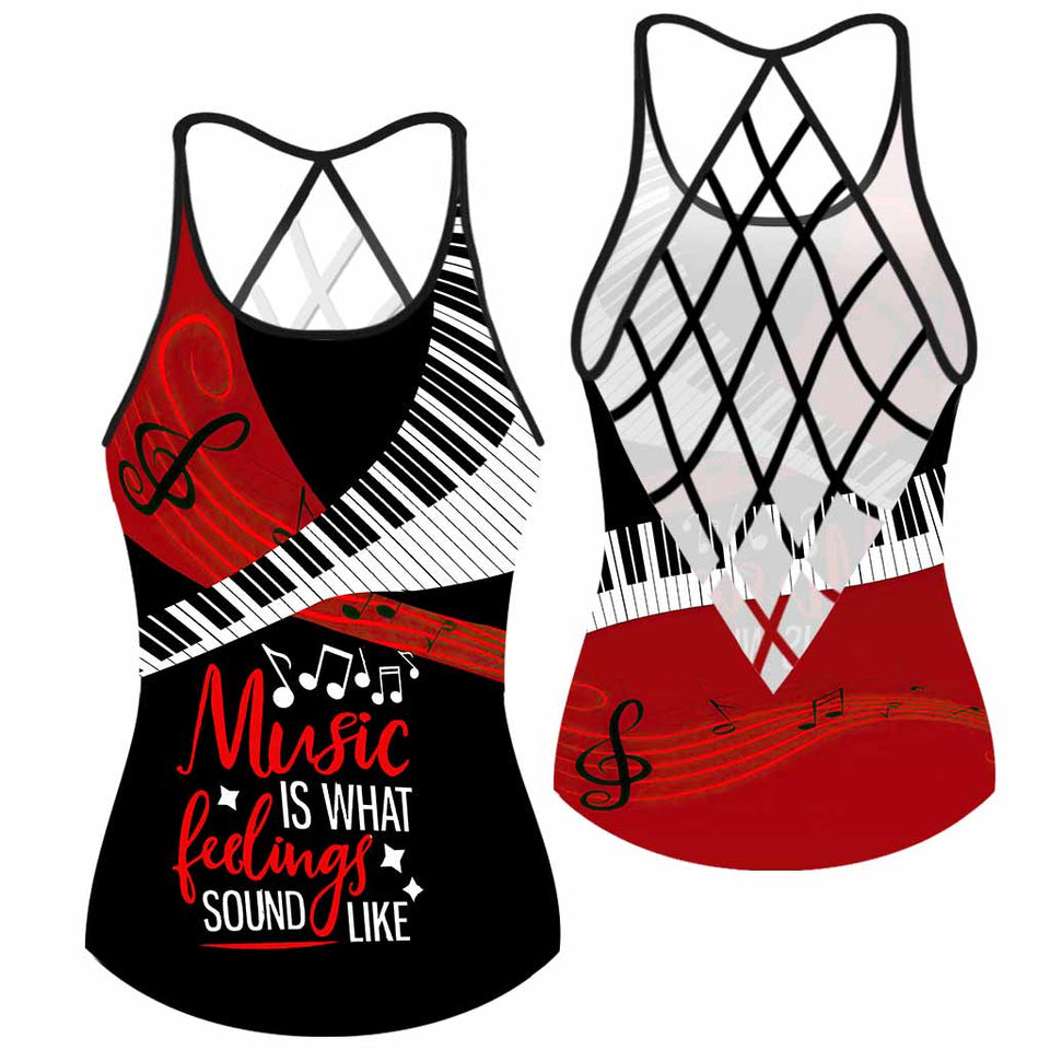Music Is Life Piano Cross Tank Top