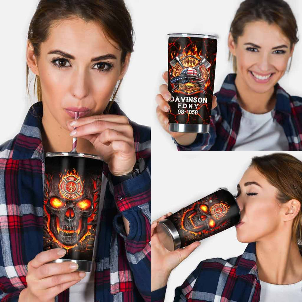 Firefighter Skull Flag - Personalized Tumbler