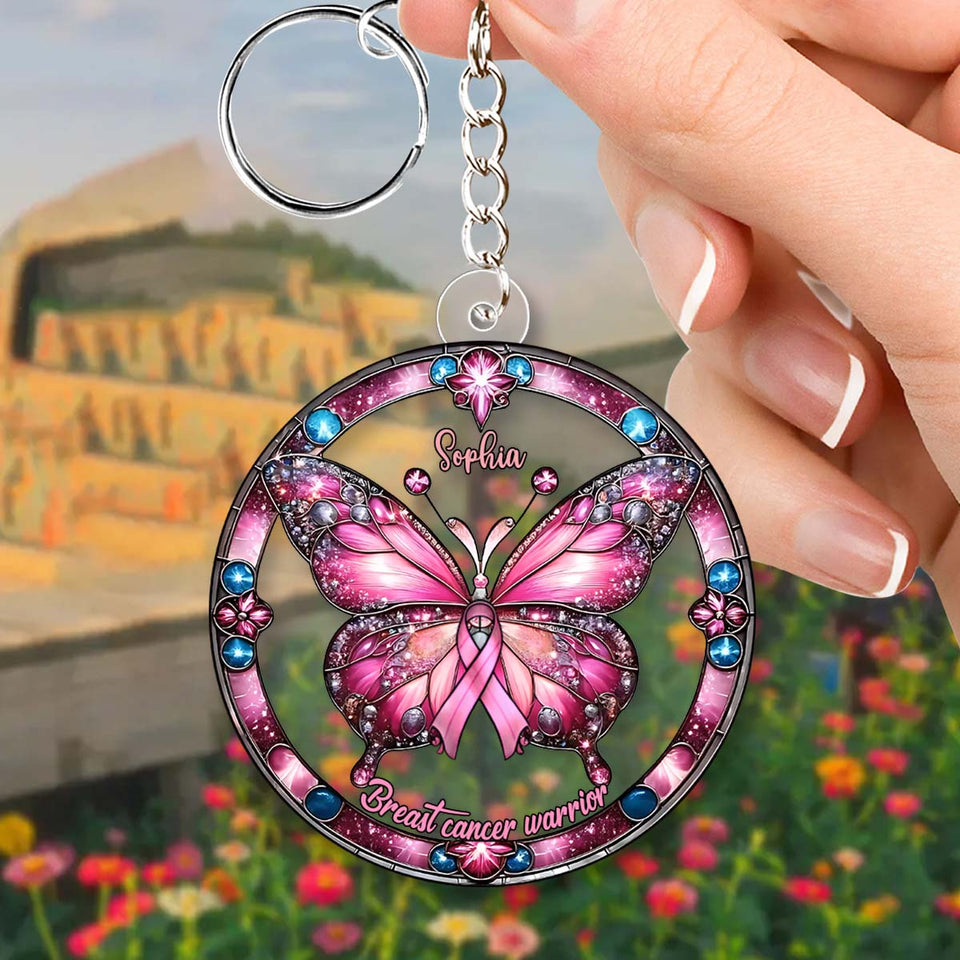 Breast Cancer Warrior - Personalized Breast Cancer Awareness Custom Shaped Keychain