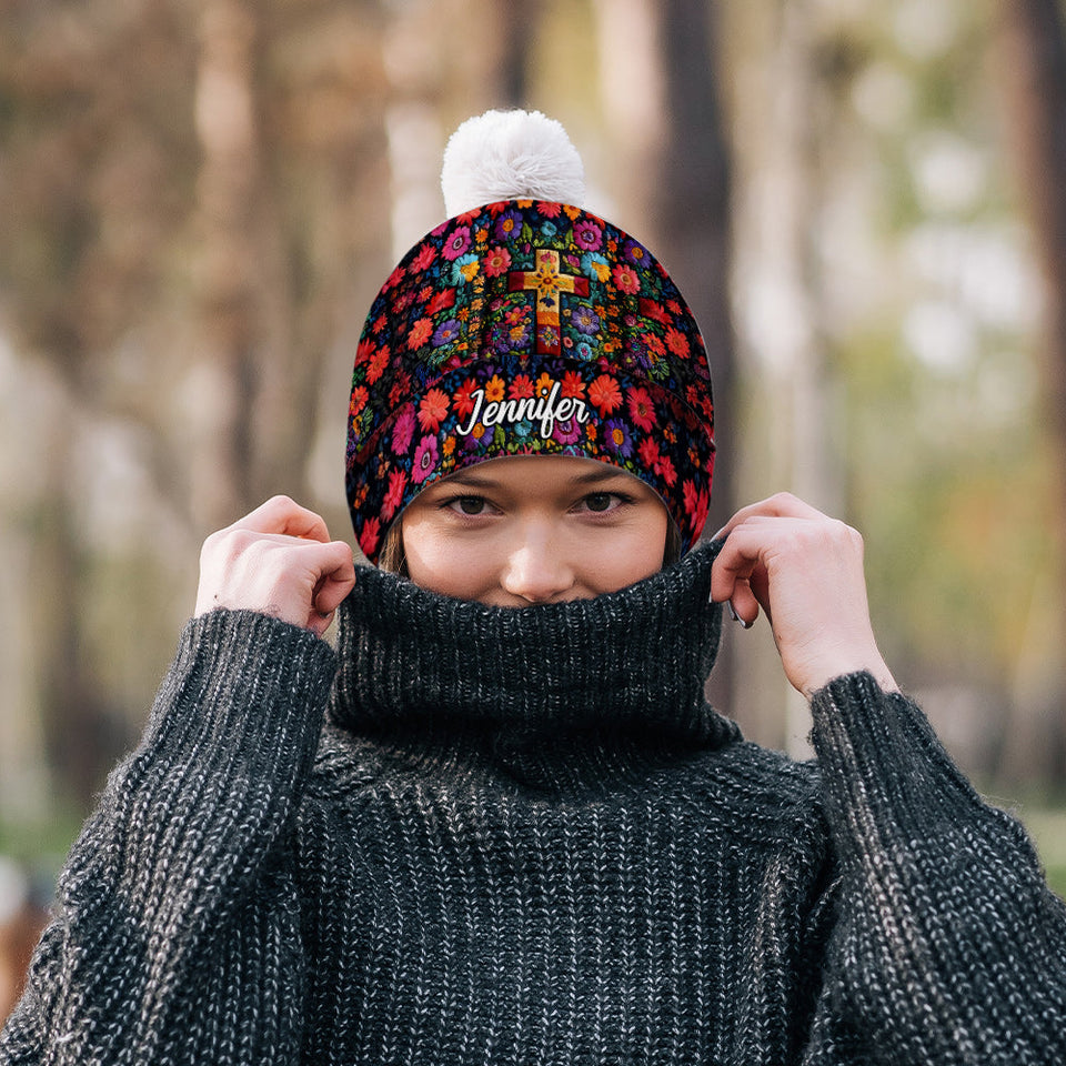 Floral Cross - Personalized Christian Beanie Hat