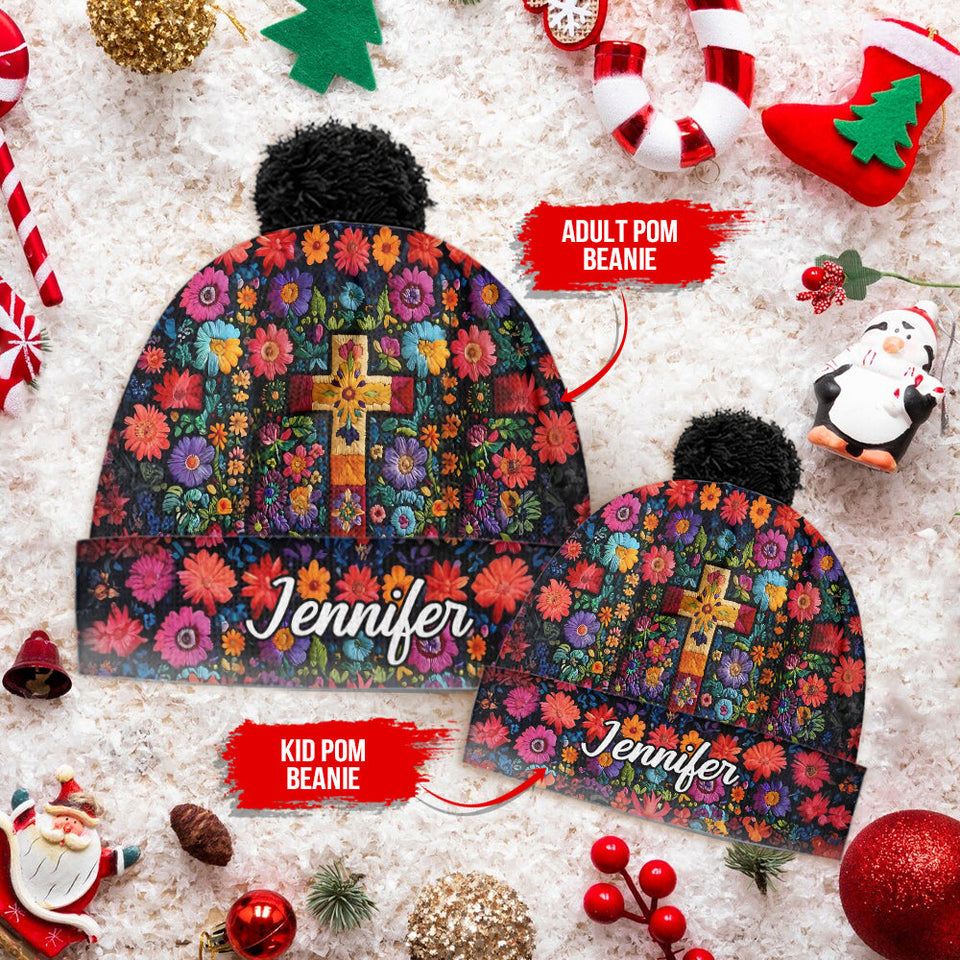 Floral Cross - Personalized Christian Beanie Hat