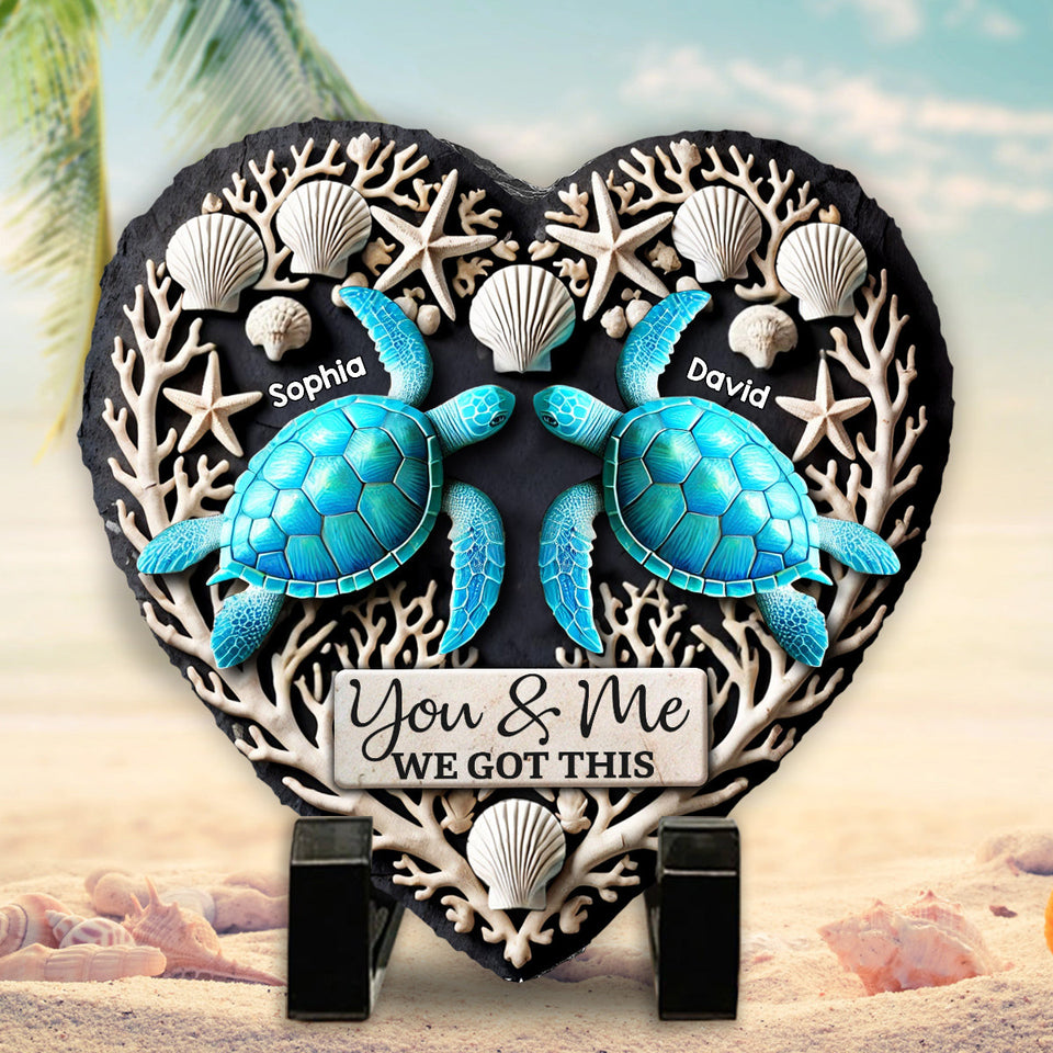 You & Me We Got This - Personalized Turtle Heart Shaped Stone
