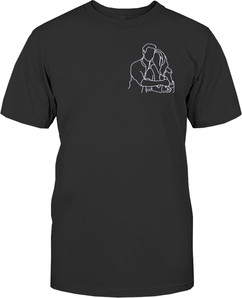Custom Line Art - Personalized Couple Embroidered T-shirt