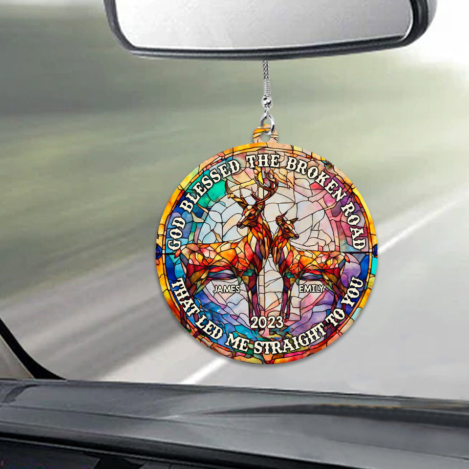 God Blessed The Broken Road - Personalized Hunting Car Ornament