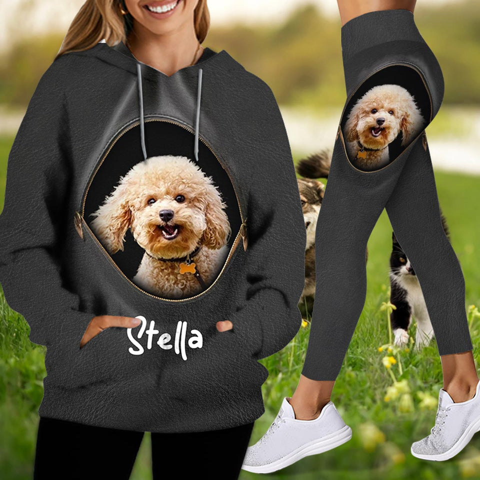 Peeking Pet Custom Photo And Name - Personalized Dog Hoodie and Leggings