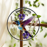 Dry Birth Flowers, Stunning Glass Humming Birth - Personalized Gardening Window Hanging Suncatcher Ornament