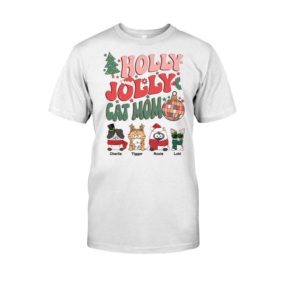 Holly Jolly Cat Mom/Dog Mom - Personalized Cat T-shirt And Hoodie