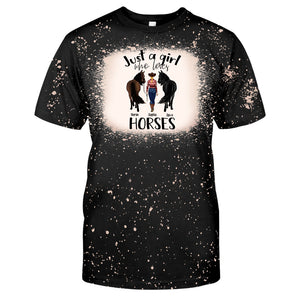 Just A Girl Who Loves Horses - Personalized Horse Bleached T-Shirt