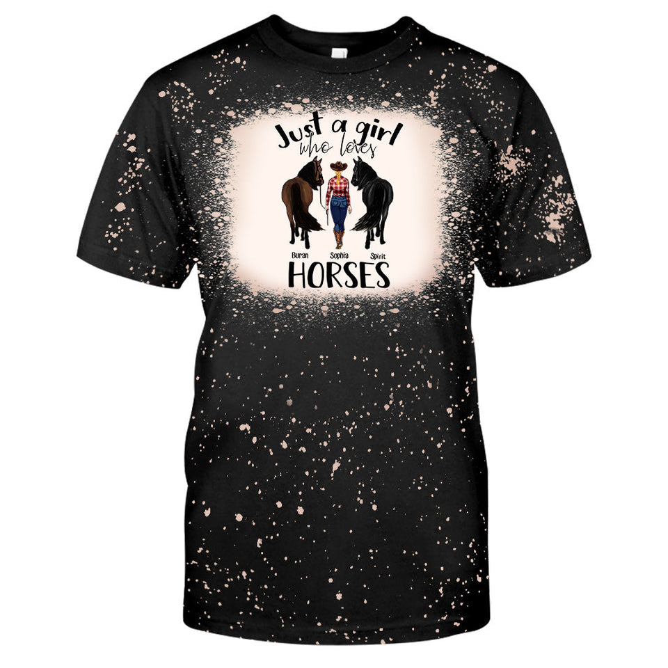 Just A Girl Who Loves Horses - Personalized Horse Bleached T-Shirt