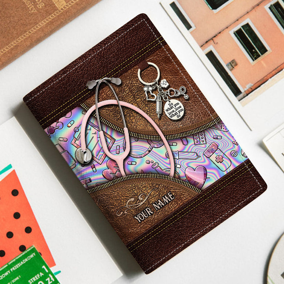 Pink Stethoscope - Personalized Nurse Passport Holder