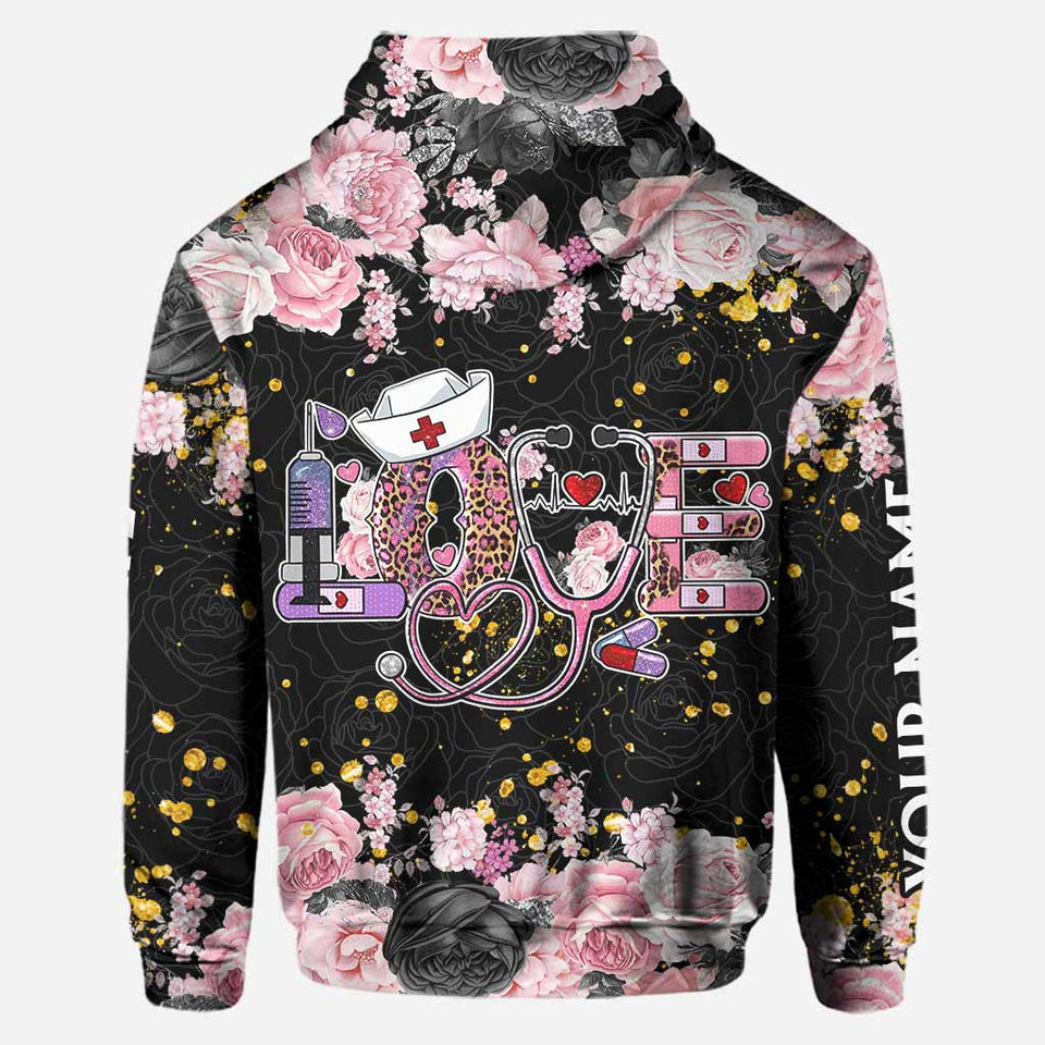 Love Nursing Black Pink - Personalized Nurse Hoodie And Leggings