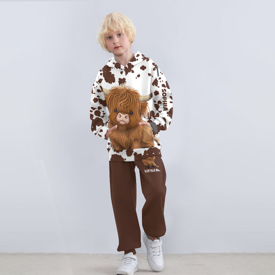 Cute Highland Cow - Personalized Highland Cow Kid Hoodie & Kid Jogger Sweatpants