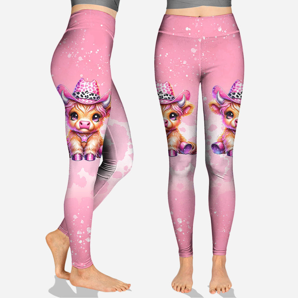 Cute Pink Highland Cow - Personalized Highland Cow Hoodie and Leggings