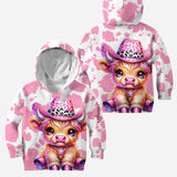 Cute Pink Highland Cow - Personalized Highland Cow Hoodie and Leggings