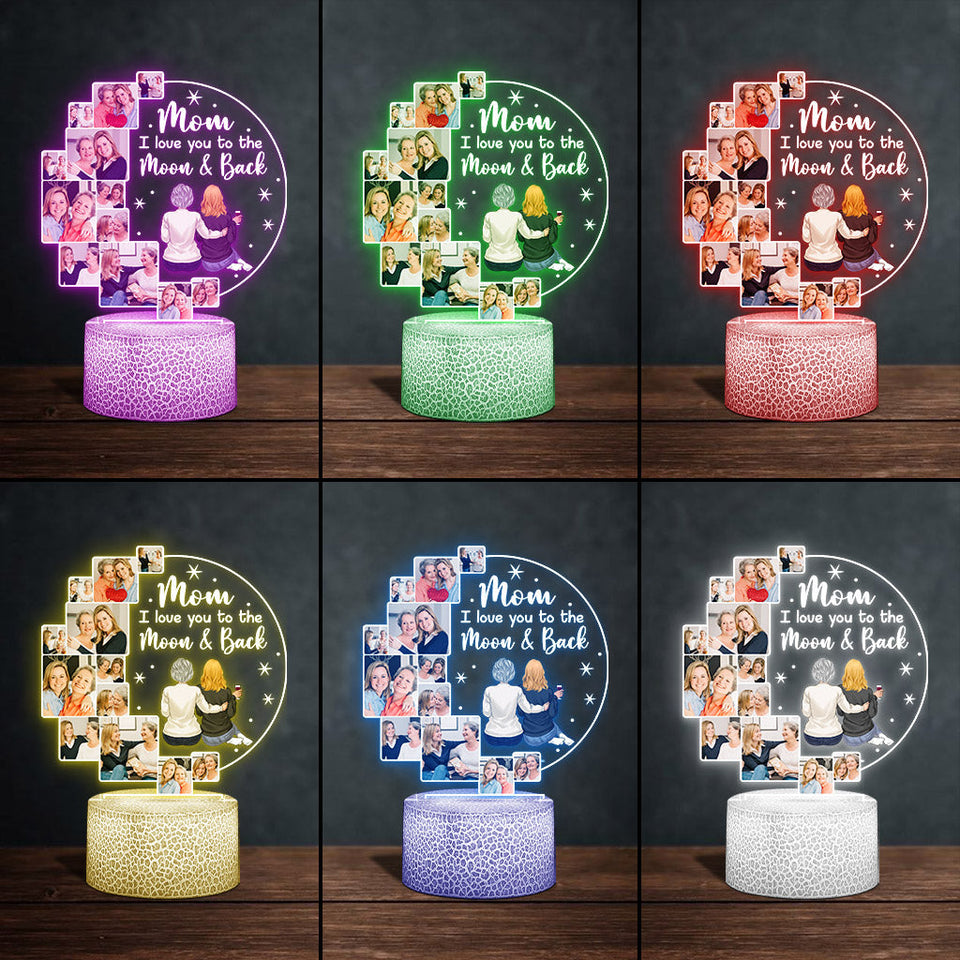 I Love You To The Moon & Back - Personalized Mother Shaped Plaque Light Base