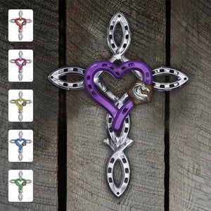 Rustic Horseshoe Cross - Personalized Horse Cut Metal Sign