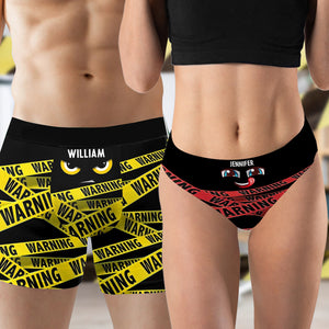 Warning Funny Couple - Personalized Couple Women Briefs & Men Boxer Briefs
