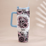 Sunflower Skull - Personalized Skull Tumbler With Handle