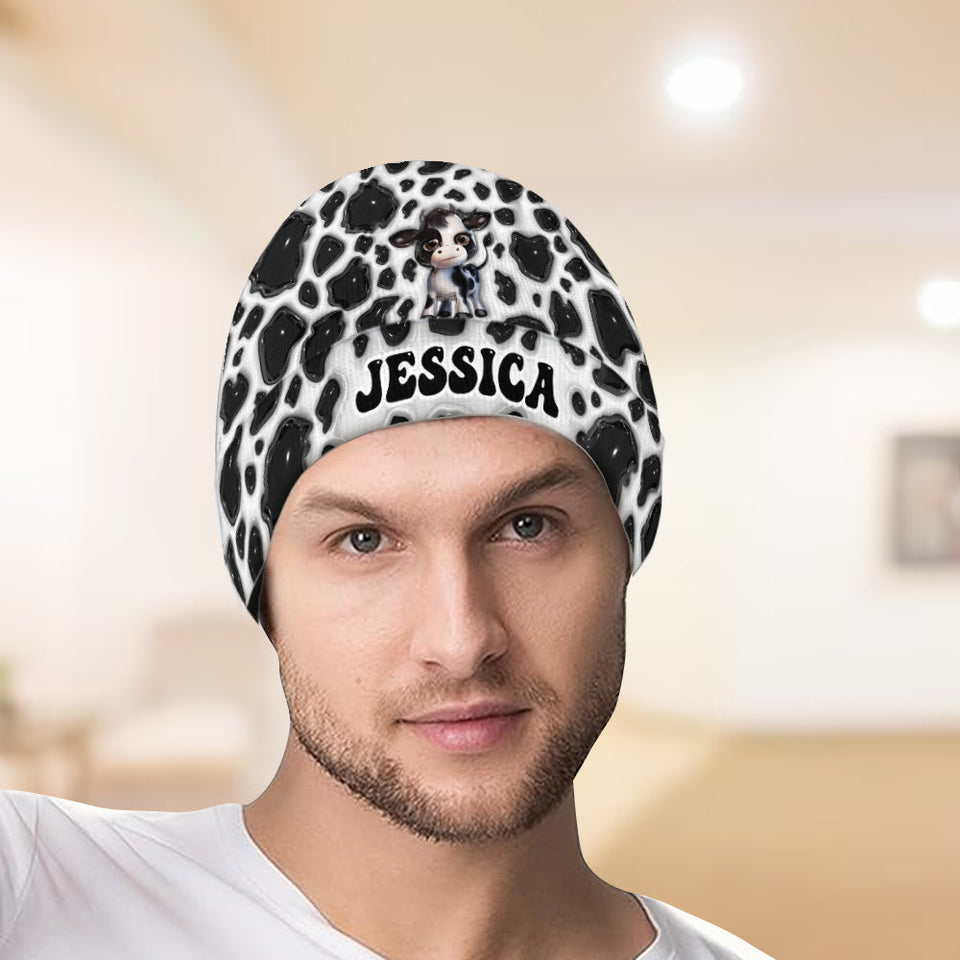 Moody Baby Cow - Personalized Cow Beanie Hat