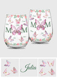 Mom And Children Butterflies - Personalized Mother All Over Wine Glass