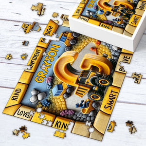 Construction Vehicles Letter Gift For Grankids - Personalized Kid Jigsaw Puzzle