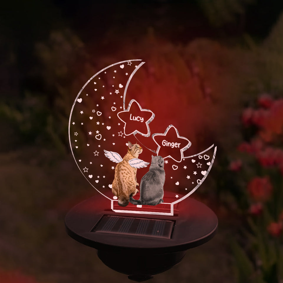 In Loving Memory Paw Friend Cat on Moon Loss of Pet Sympathy Gift - Personalized Cat Garden Solar Light