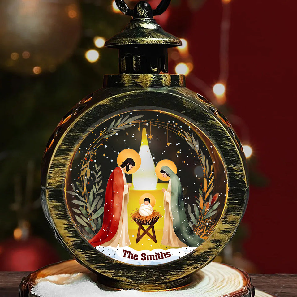Holy Night - Personalized Christian Round Lantern With Light
