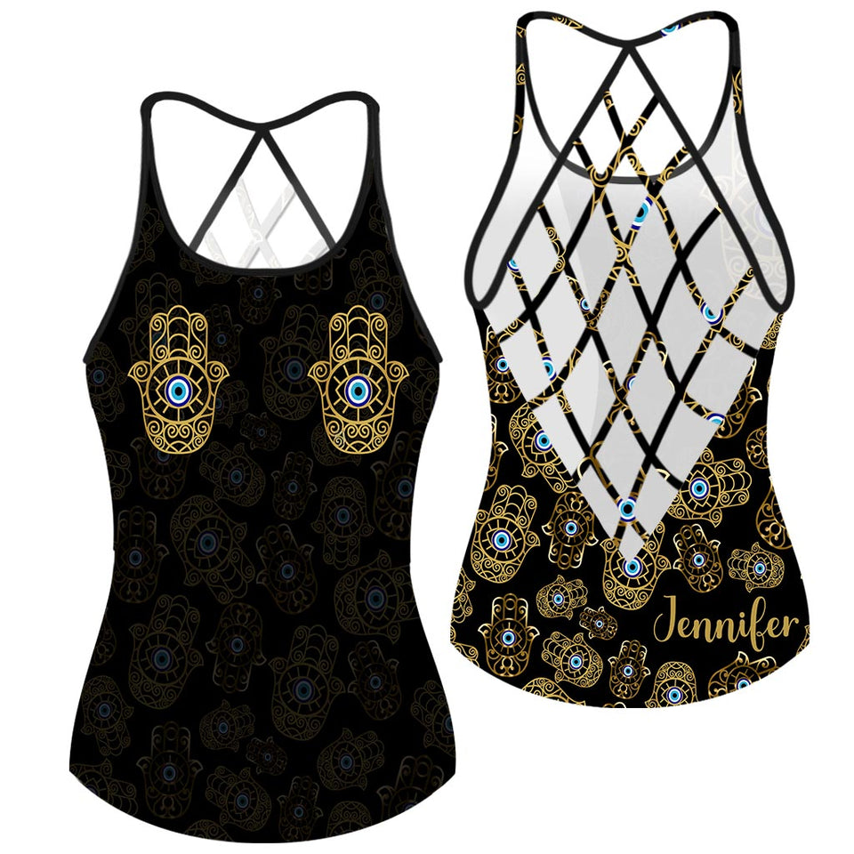 Namastay Away Hamsa Hands - Personalized Yoga Cross Tank Top