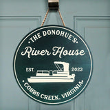 River House - Personalized Pontoon Round Wood Sign