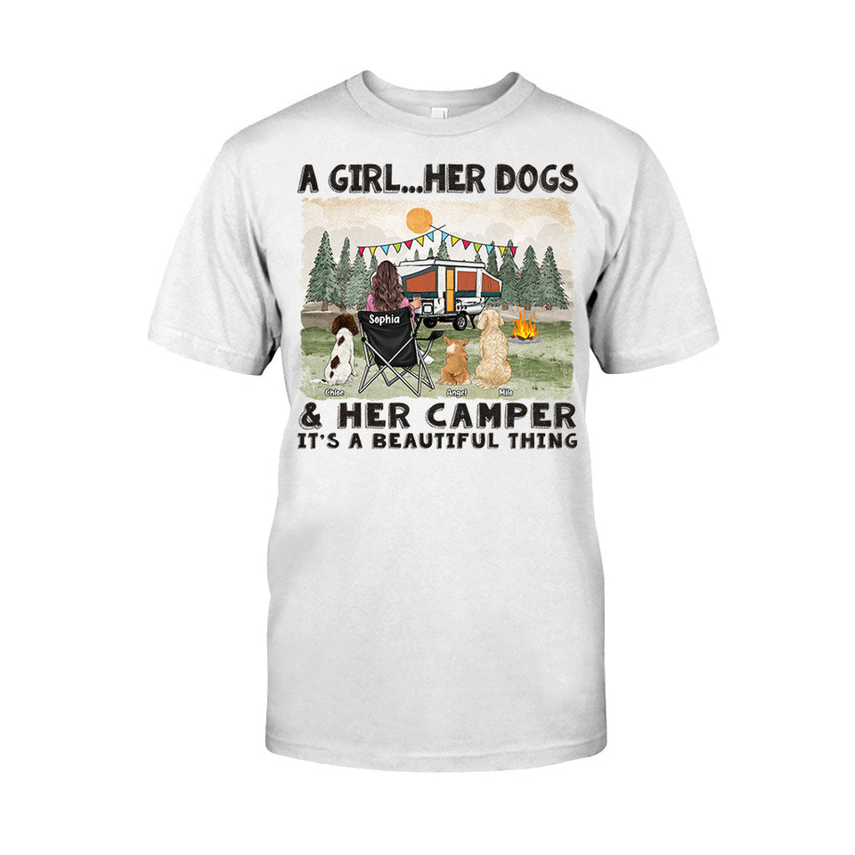 A Girl Her Dogs And Her Camper - Personalized Camping T-shirt & Hoodie