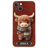 Adorable Highland Cow - Personalized Highland Cow Leather Phone Case