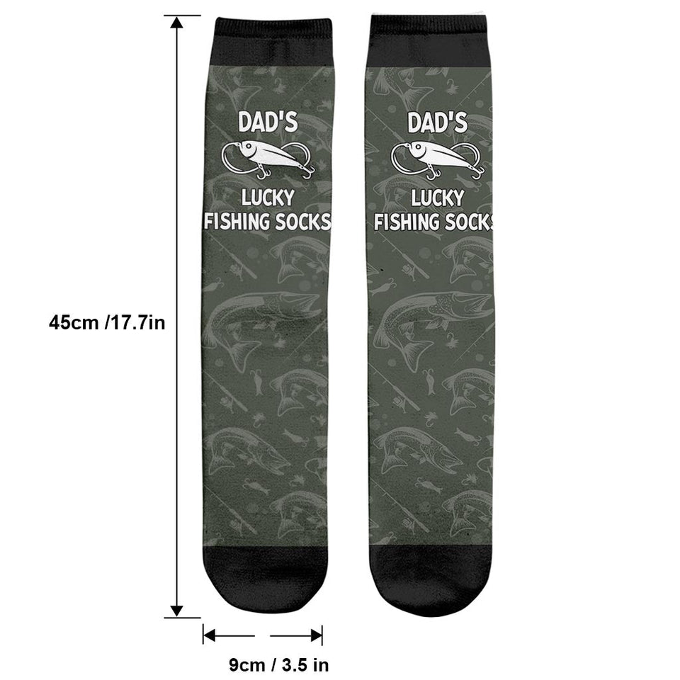 Lucky Fishing Socks - Gift for dad, uncle, aunt, grandma, grandpa, mom, son, daughter, brother, sister, granddaughter, grandson, husband, wife, boyfriend, girlfriend, friend, co-worker - Personalized Socks
