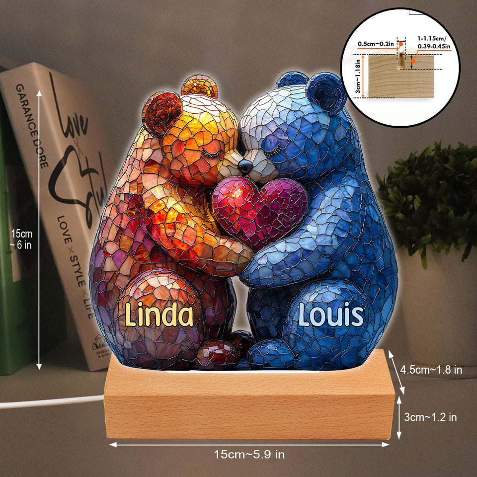 Loving Bears - Personalized Couple Shaped Plaque Light Base