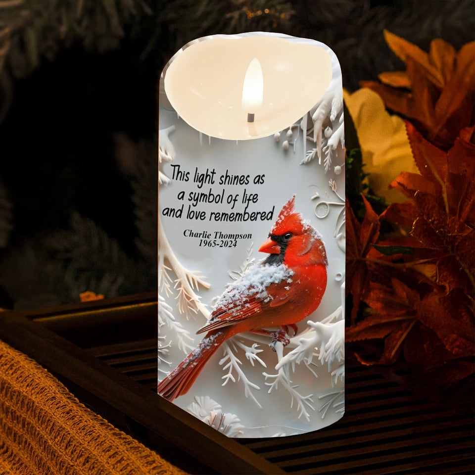 In Loving Memory Red Cardinal - Personalized Memorial Flameless Candle