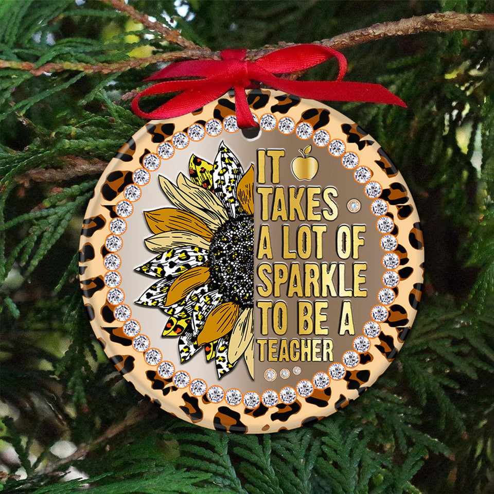 Teacher Sunflower Metal Style Sparkle Teacher Teacher - Round Aluminium Ornament (Printed On Both Sides) 1122