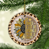 Teacher Sunflower Metal Style Sparkle Teacher Teacher - Round Aluminium Ornament (Printed On Both Sides) 1122