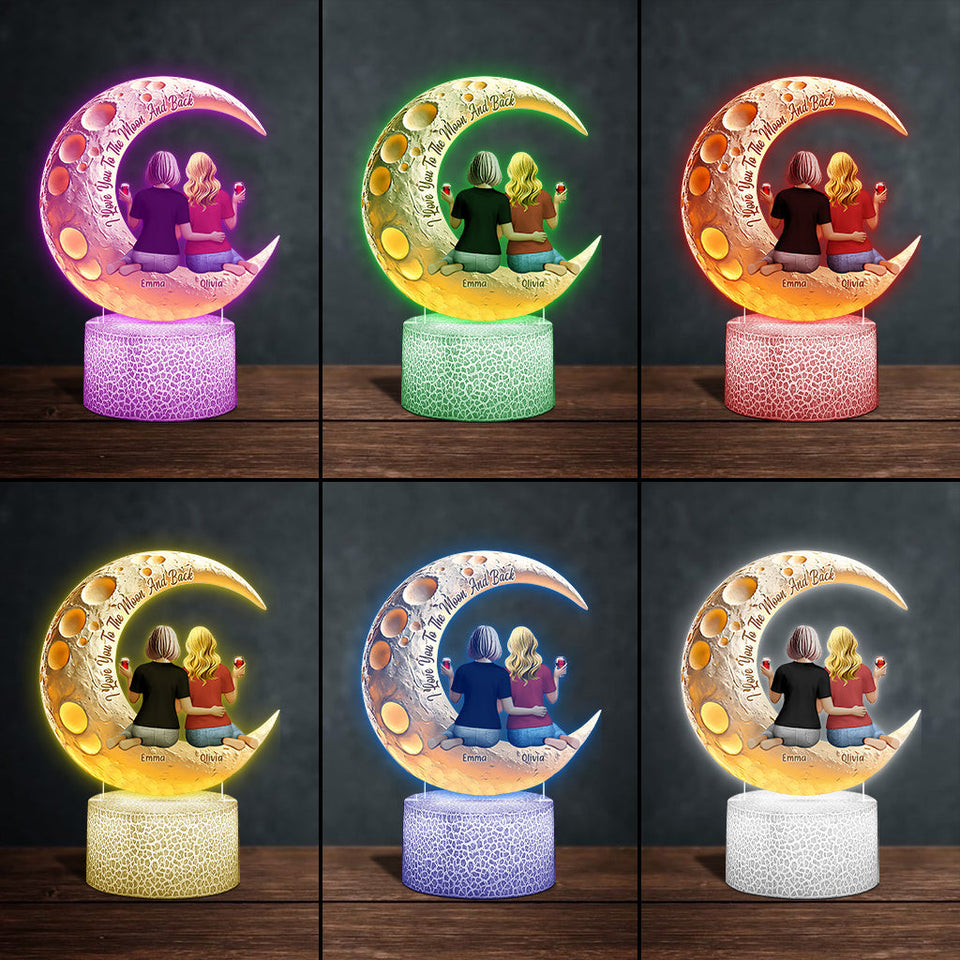 I Love You To The Moon And Back - Personalized Mother Shaped Plaque Light Base