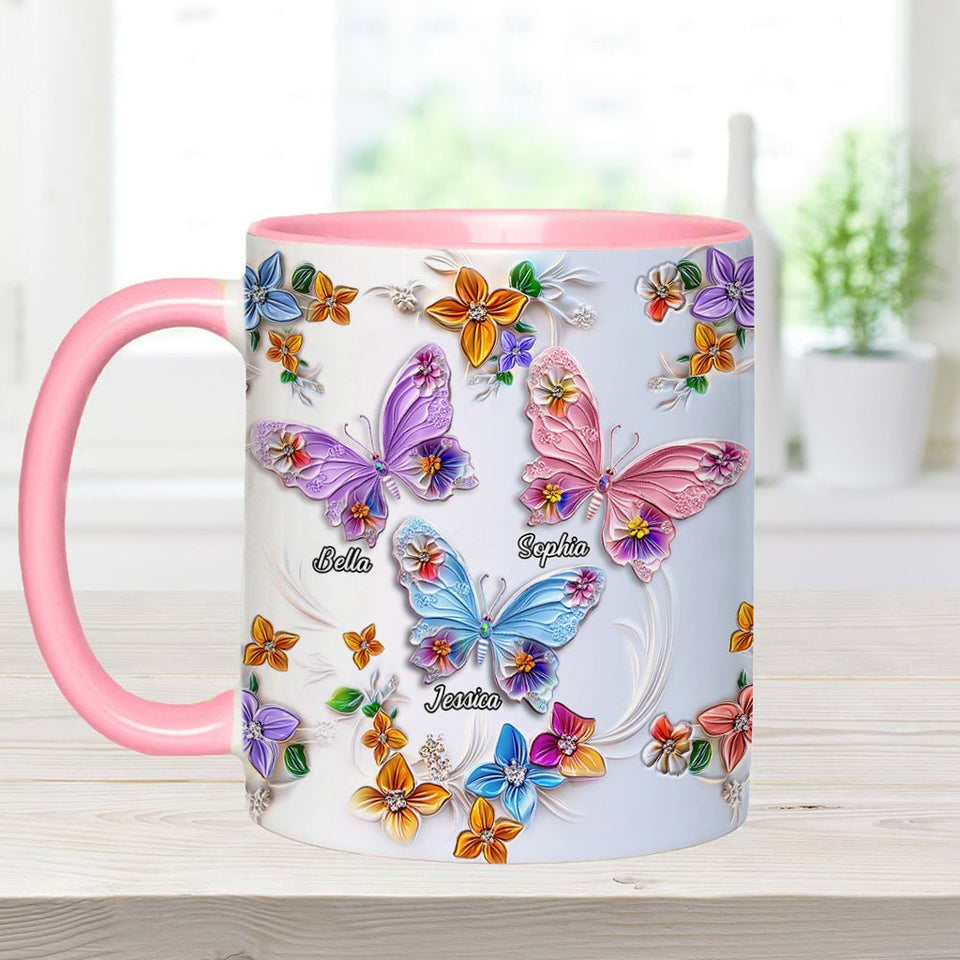 Sisters Are Like Butterflies - Personalized Bestie Accent Mug