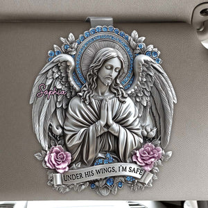 Under His Wings, I'm Safe - Personalized Christian Shaped Car Visor Clip