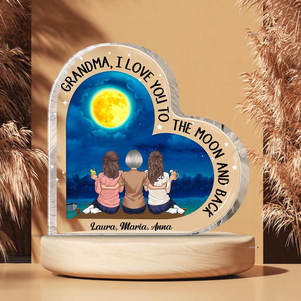 Moon And Back - Gift for mom, grandma - Personalized Custom Shaped Acrylic Plaque