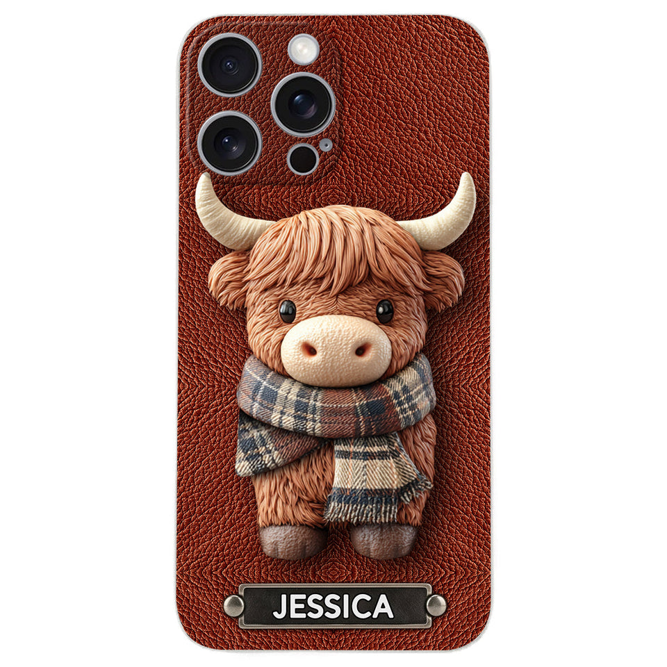 Adorable Highland Cow - Personalized Highland Cow Leather Phone Case
