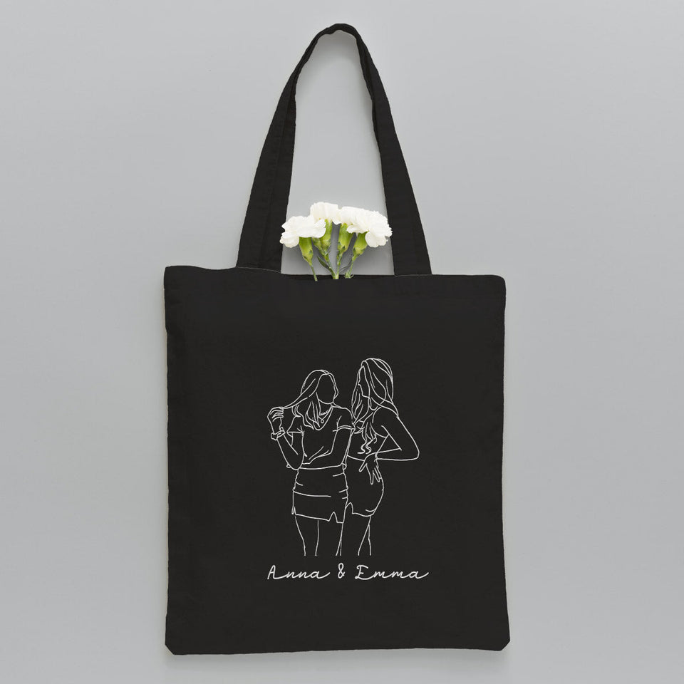 Custom Photo Line Art - Personalized Aunt Embroidered Tote Bag