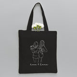 Custom Photo Line Art - Personalized Aunt Embroidered Tote Bag