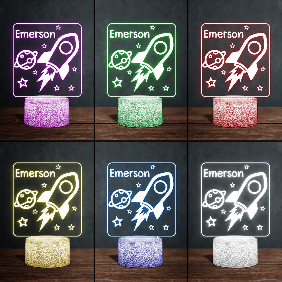 Rocket Night - Personalized Newborn Shaped Plaque Light Base